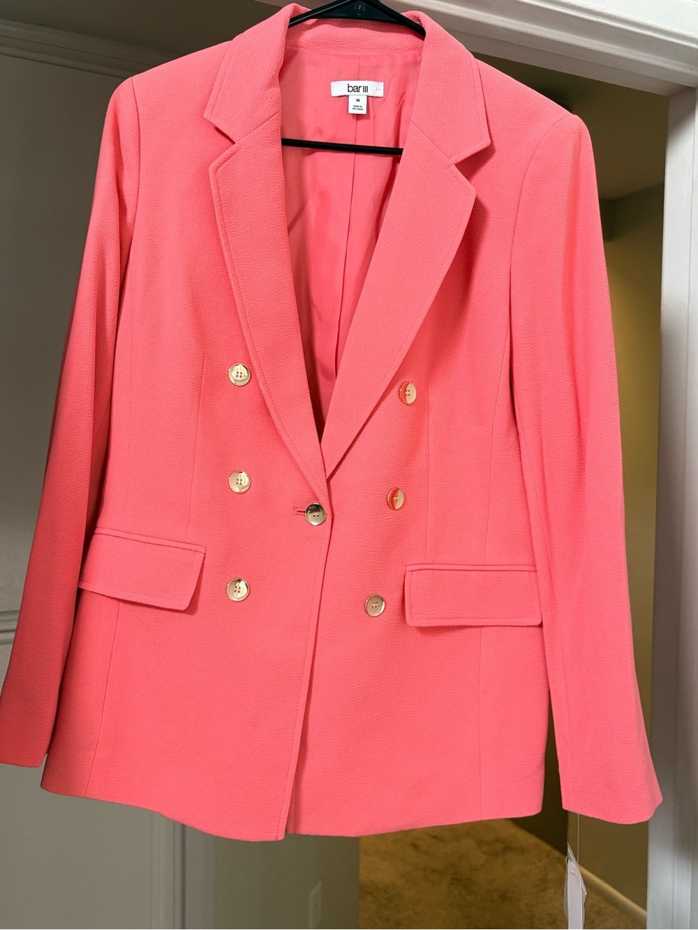 Bar III Coral Double-Breasted Blazer with Gold Buttons
